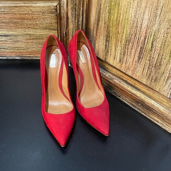 Schutz Scarlet Red Suede Pumps High Heels 4 1/2 inch heel - Picture 7 of 9